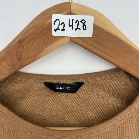 Dokotoo Short Sleeve Sweatshirt Women L Camel Brown Crewneck Casual Pullover Top - Picture 5 of 12